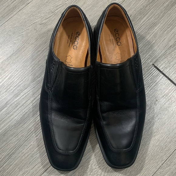 ECCO Men's Windsor Apron Toe Slip-On Black Leather Loafers size 45 = 11-11.5